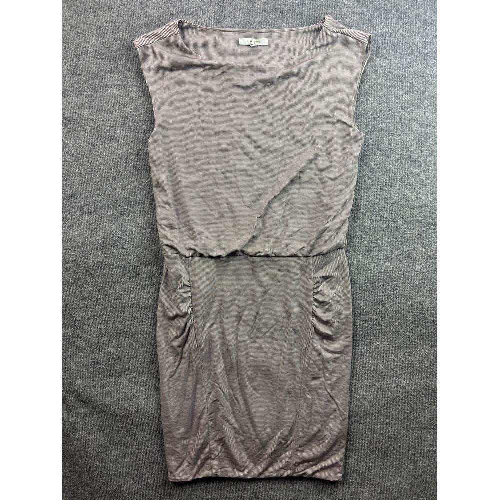 Athleta Sheath Dress Womens Medium Grey Striped Ruched Blouson Boat Neck 243062